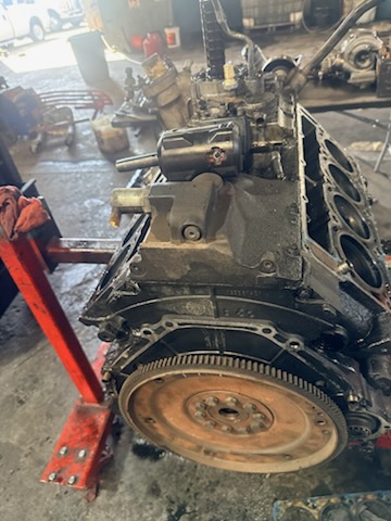 Diesel truck being serviced in the shop